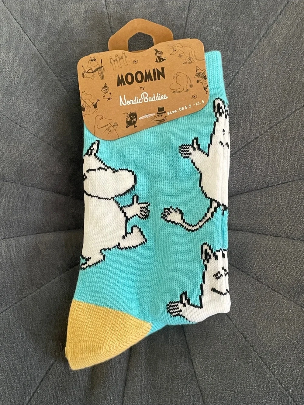 Moomin Turquoise Crew Socks with Yellow Toe